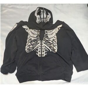 Social Collision Skeleton Full Zip Hoodie Mens XL Black Good Gothic Skull Mask